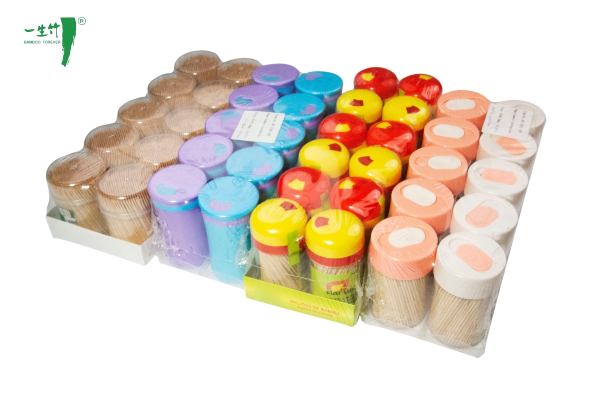 クリアプラスチック収納ボックス入り竹製丸楊枝